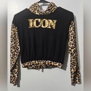 Delia's  girls crop top hoodie long sleeve leopard top 10/12 *